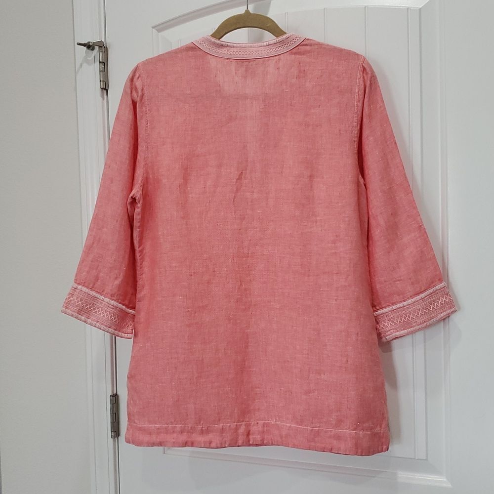 Tommy Bahama Sunset Salmon 100% Linen Embroidered Tunic Size Small - Picture 6 of 6